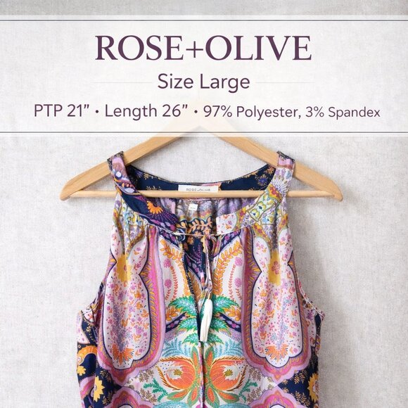 Rose & Olive Tops - Rose + Olive Boho Paisley Sleeveless Top Large Colorful Tunic Tank